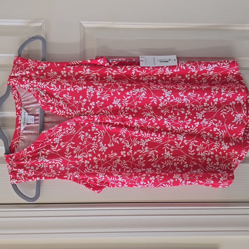 LIZ CLAIBORNE WOMENS PINK & WHITE FLORAL SLEEVELESS SUMMER TOP SIZE SMALL